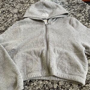 Offline Gray Hooded Zip-Up cropped sweatshirt